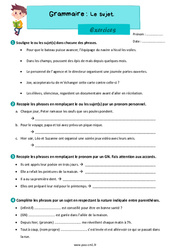 Le sujet - Exercices de grammaire : 4eme Primaire - PDF à imprimer