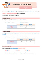 Les articles - Cours, Leçon de grammaire : 4eme Primaire - PDF gratuit à imprimer