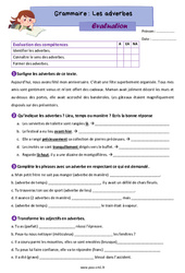 Les adverbes - Évaluation de grammaire : 4eme Primaire - PDF à imprimer