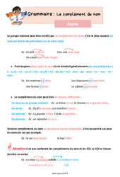 Le complément du nom - Cours, Leçon de grammaire : 4eme Primaire <small style='color:inherit;'>(téléchargement gratuit)</small>