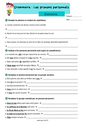 Les pronoms personnels - Exercices de grammaire : 4eme Primaire - PDF à imprimer