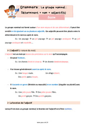 Groupe nominal - Fiches déterminant + nom + adjectif(s) - Cours, Leçon de grammaire : 4eme Primaire - PDF gratuit à imprimer