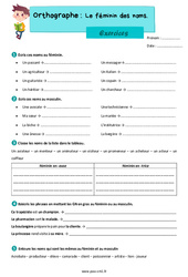 Le féminin des noms - Exercices d'orthographe : 4eme Primaire - PDF à imprimer