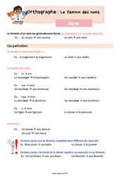 Le féminin des noms - Cours, Leçon d'orthographe : 4eme Primaire - PDF gratuit à imprimer