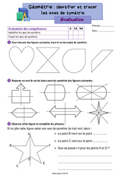 Identifier et tracer les axes de symétrie - Évaluation de géométrie : 4eme Primaire - PDF à imprimer
