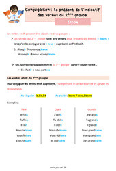 Le présent de l’indicatif des verbes du 2ème groupe - Cours, Leçon de conjugaison : 4eme Primaire - PDF gratuit à imprimer