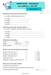 Décomposer les nombres inférieur à 100 000 - Exercices de numération : 4eme Primaire - PDF à imprimer