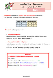 Décomposer les nombres inférieur à 100 000 - Cours, Leçon de numération : 4eme Primaire - PDF gratuit à imprimer
