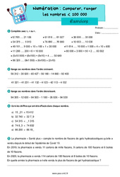 Comparer, ranger les nombres inférieur à 100 000 - Exercices de numération : 4eme Primaire - PDF à imprimer