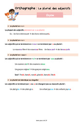 Le pluriel des adjectifs - Cours, Leçon d'orthographe : 4eme Primaire - PDF gratuit à imprimer