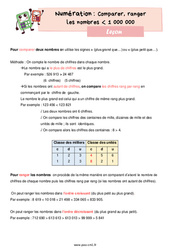 Comparer, ranger les nombres inférieur à 1 000 000 - Cours, Leçon de numération : 4eme Primaire - PDF gratuit à imprimer