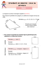 Calcul de périmètre - Cours, Leçon de grandeurs et mesures : 4eme Primaire - PDF gratuit à imprimer