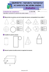 Reproduire, représenter et construire des solides simples - Évaluation de géométrie : 4eme Primaire - PDF à imprimer