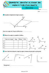 Identifier et classer des angles à l’aide d’une équerre - Exercices de géométrie : 4eme Primaire