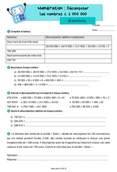 Décomposer les nombres inférieur à 1 000 000 - Exercices de numération : 4eme Primaire - PDF à imprimer