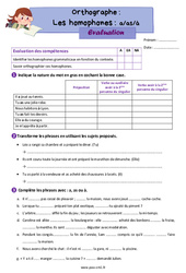 Les homophones - Fiches a/as/à - Évaluation d'orthographe : 4eme Primaire - PDF à imprimer