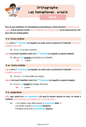Les homophones - Fiches a/as/à - Cours, Leçon d'orthographe : 4eme Primaire - PDF gratuit à imprimer