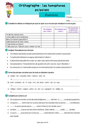 Les homophones grammaticaux - Fiches et es est - Exercices d'orthographe : 4eme Primaire - PDF à imprimer