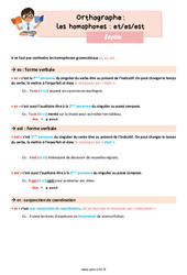 Les homophones grammaticaux - Fiches et es est - Cours, Leçon d'orthographe : 4eme Primaire - PDF gratuit à imprimer
