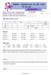 Multiplier par 10, 100, 1000, 20, 30, 300… - Évaluation de calcul : 4eme Primaire - PDF à imprimer