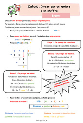 Diviser par un nombre à un chiffre - Cours, Leçon de calcul : 4eme Primaire <small style='color:inherit;'>(téléchargement gratuit)</small>