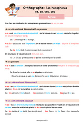 Les homophones grammaticaux - Fiches ce, se, ces, ses - Cours, Leçon d'orthographe : 4eme Primaire - PDF gratuit à imprimer