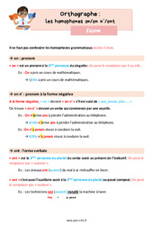 Les homophones grammaticaux - Fiches on/on n’/ont - Cours, Leçon d'orthographe : 4eme Primaire - PDF gratuit à imprimer