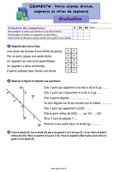 Points alignés, droites, segments et milieu de segments - Évaluation de géométrie : 4eme Primaire - PDF à imprimer