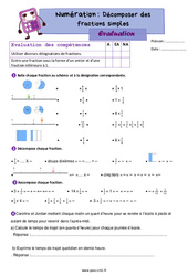 Décomposer des fractions simples - Évaluation de numération : 4eme Primaire - PDF à imprimer