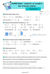Comparer et encadrer des fractions simples - Exercices de numération : 4eme Primaire - PDF à imprimer