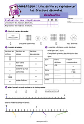 Lire écrire et représenter des fractions décimales - Examen Evaluation de numération : 4eme Primaire - PDF à imprimer