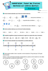 Passer des fractions décimales aux nombres décimaux et inversement - Exercices de numération : 4eme Primaire - PDF à imprimer