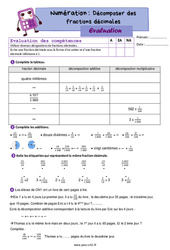 Décomposer des fractions décimales - Examen Evaluation de numération : 4eme Primaire - PDF à imprimer