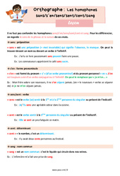 Les homophones grammaticaux - Fiches sans/s’en/sens/sent/cent/sang - Cours, Leçon d'orthographe : 4eme Primaire - PDF gratuit à imprimer