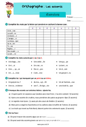 Les accents - Exercices d'orthographe : 4eme Primaire - PDF à imprimer