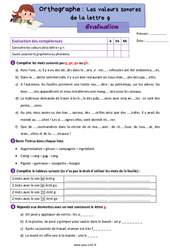 Les valeurs sonores de la lettre g - Évaluation d'orthographe : 4eme Primaire - PDF à imprimer