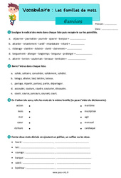 Les familles de mots - Exercices de vocabulaire : 4eme Primaire - PDF à imprimer