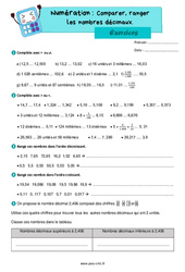 Comparer, ranger les nombres décimaux - Exercices de numération : 4eme Primaire - PDF à imprimer