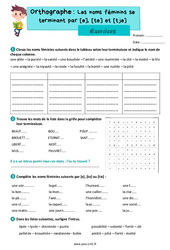Les noms féminins se terminant en [e], [te] et [tje] - Exercices d'orthographe : 4eme Primaire - PDF à imprimer