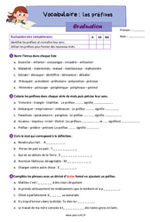 Les préfixes - Évaluation de vocabulaire : 4eme Primaire - PDF à imprimer