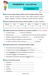 Les préfixes - Exercices de vocabulaire : 4eme Primaire - PDF à imprimer