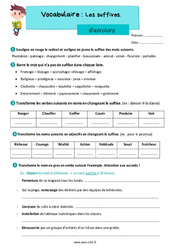 Les suffixes - Exercices de vocabulaire : 4eme Primaire - PDF à imprimer