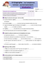 Les homophones lexicaux - Fiches pain pin peins peint - Évaluation d'orthographe : 4eme Primaire - PDF à imprimer