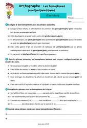 Les homophones lexicaux - Fiches pain pin peins peint - Exercices d'orthographe : 4eme Primaire - PDF à imprimer