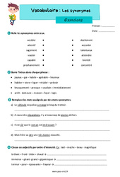 Les synonymes - Exercices de vocabulaire : 4eme Primaire - PDF à imprimer