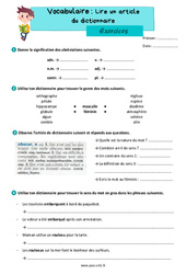 Lire un article de dictionnaire - Exercices de vocabulaire : 4eme Primaire - PDF à imprimer
