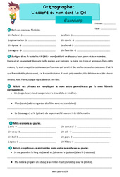 Accord du nom dans le GN - Exercices d'orthographe : 4eme Primaire - PDF à imprimer
