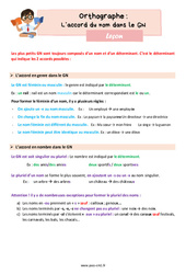 Accord du nom dans le GN - Cours, Leçon d'orthographe : 4eme Primaire - PDF gratuit à imprimer