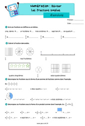 Les fractions simples (révision) - Exercices de numération : 4eme Primaire - PDF à imprimer