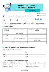 Les nombres décimaux (révision) - Exercices de numération : 4eme Primaire - PDF à imprimer